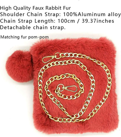 Fluffy Faux Fur Crossbody Bag for Women – Cute Small Purse with Chain Strap, Plush Evening Handbag & Makeup Bag