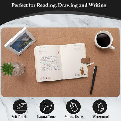 Leather & Cork Desk Pad - 24" X 14" Office Desk Mat, Large Mouse Pad & Writing Pad, Desk Protector, Black
