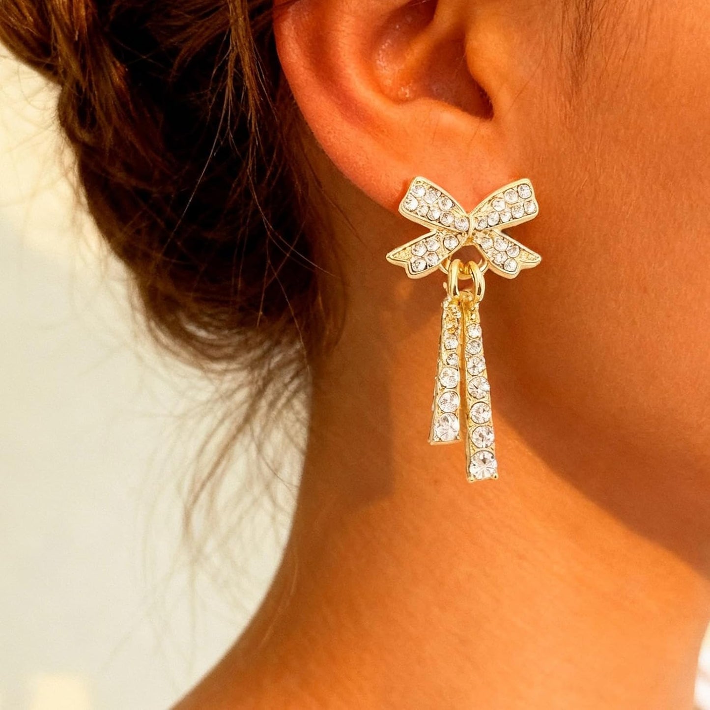 Bow Earrings for Women Pearl Bow Earrings Rhinestone Earring Gold Dangle Earring Christmas Jewelry Gifts Outfits Stocking Stuffers