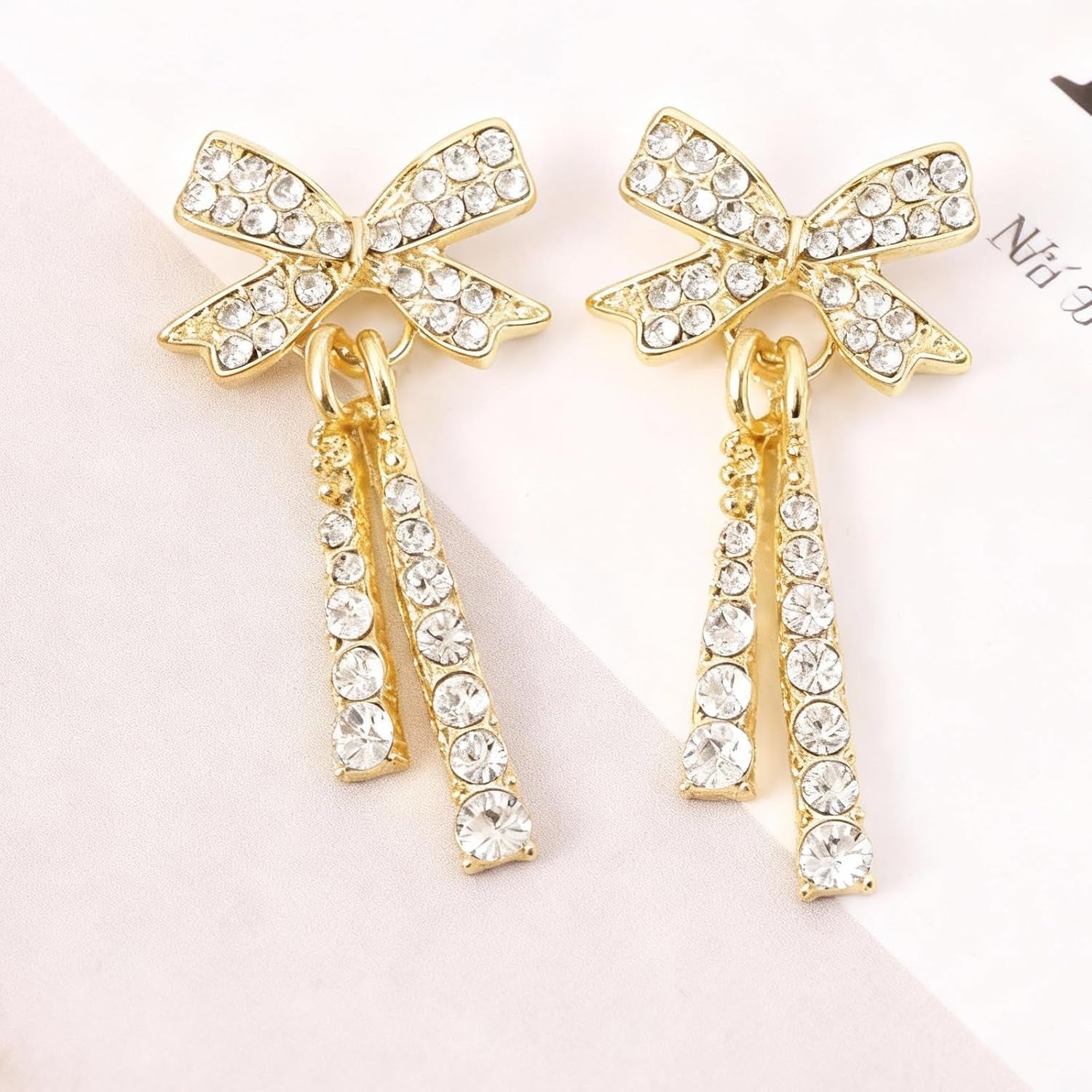 Bow Earrings for Women Pearl Bow Earrings Rhinestone Earring Gold Dangle Earring Christmas Jewelry Gifts Outfits Stocking Stuffers