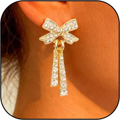 Bow Earrings for Women Pearl Bow Earrings Rhinestone Earring Gold Dangle Earring Christmas Jewelry Gifts Outfits Stocking Stuffers