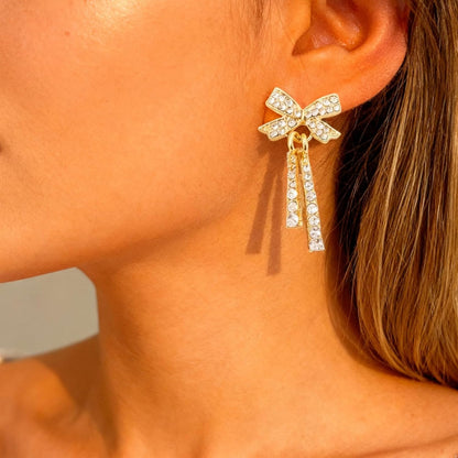 Bow Earrings for Women Pearl Bow Earrings Rhinestone Earring Gold Dangle Earring Christmas Jewelry Gifts Outfits Stocking Stuffers